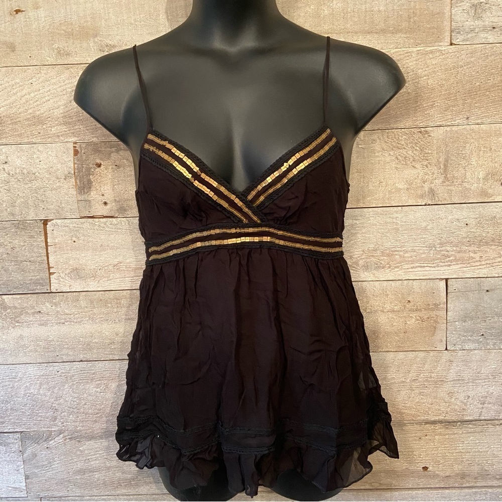 🛍️3/$30 Costa Blanca women's black sheer empire  waist‎ tank top in size large